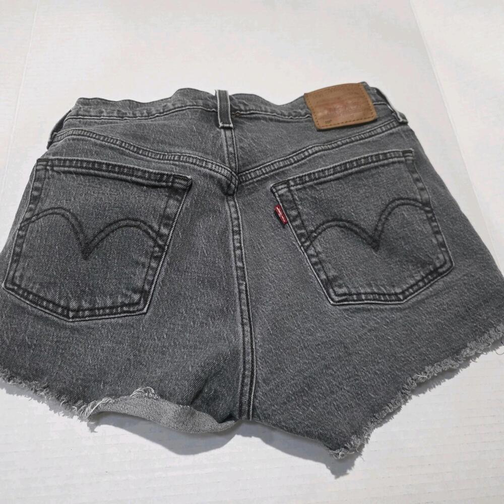 Levi's 501 Shorts Women 27 Black Normcore Distressed Bikercore Raw Hem Thrashed